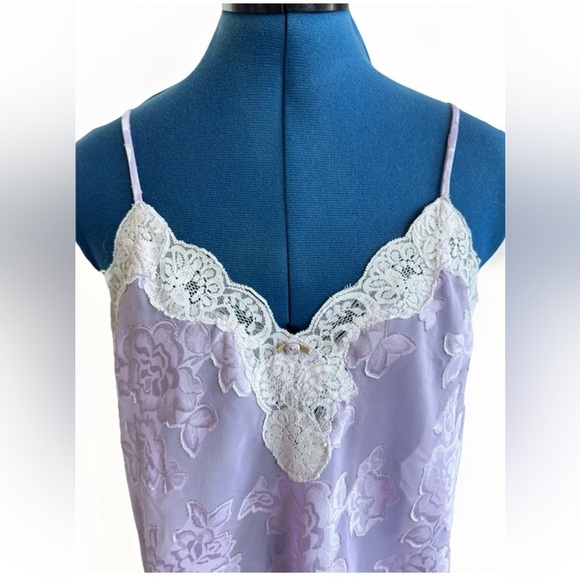Vintage 90s Expressions Sheer Floral Lavender Light Purple Slip Cottage Core L - Picture 2 of 8